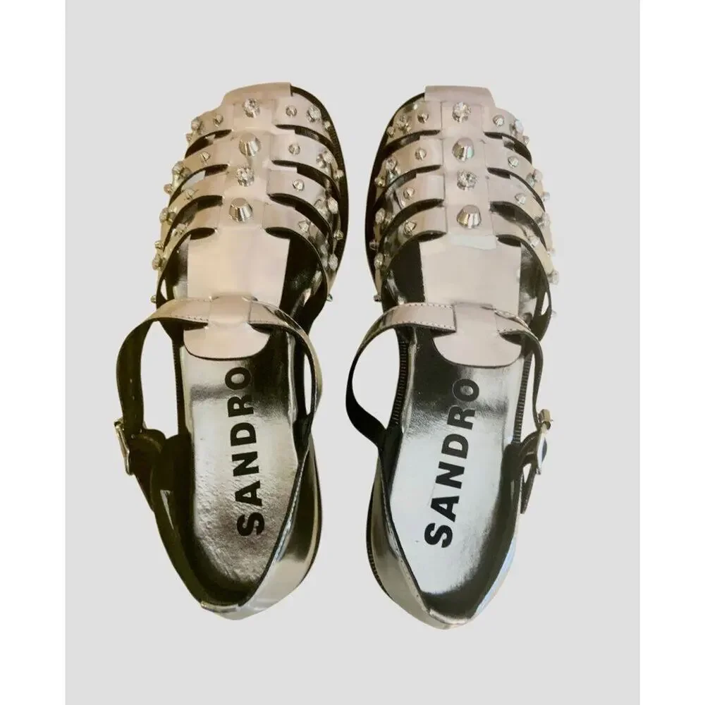 Sandro Studded Fisherman Sandals - Silver